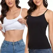 Women's Basic Camisole With Shelf Bra Adjustable Spaghetti Strap Cami Tank Tops