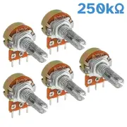 5pcs 250k Ohm Ω Linear (B) Taper Rotary Potentiometer Single Gang WH148 B250K