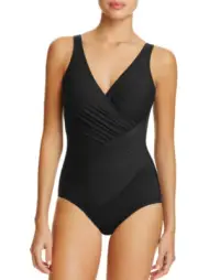 Miraclesuit Black Ruched One Piece Swimsuit Women's Size 14 L37639
