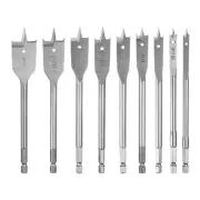9Pcs Spade Drill Bit Paddle Flat Bits Set Wood Hole Cutter Silver Tone