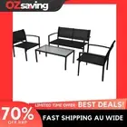 Garden Lounge Set 4 Piece Black Textilene Chairs Bench Coffee Table 2162