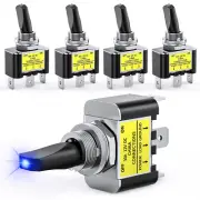 5PCS LED Toggle Switch on off 12V 30A Blue LED Lighted Metal Switch Heavy Duty S