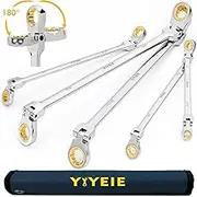 Extra Long Flex-Head Ratcheting Wrench Set, SAE 1/4" to 13/16", 5 Pcs Double Box End Long Handle Ratchet Wrenches, 72-Teeth, CR-V Labor-Saving Aviation Spanner with Pouch, Extra Torque for Tight Bolts