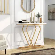 Costway100 cm Gold Faux Marble Console Table with Diamond Shape Frame