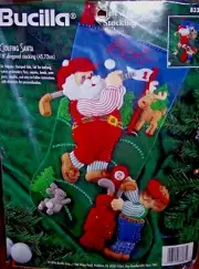 Bucilla GOLFING SANTA Felt Christmas Stocking Kit Factory Direct OOP Boy Deer