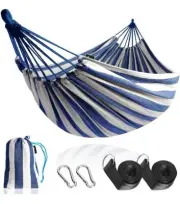 Garden Cotton Hammock Comfortable Fabric Hammock with Tree Straps Blue/White