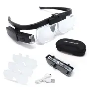 LED Head Mount Magnifier Glasses with 3 Detachable Lenses 2 Led Professional ...