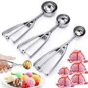 3 Pack Stainless Steel Ice Cream Scoop w/ Trigger Release for Watermelon Cookies