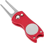 Metal Foldable Golf Divot Repair Tool with Pop-up Button, Magnetic Durable Golf Ball Marker