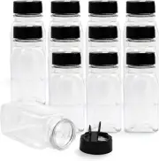 RoyalHouse 12 Pack 9.5 Oz Plastic Spice Jars with Black Cap, Clear and Safe