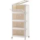 Plastic Drawer Storage, Stackable Drawers, 4-Tier Clear Plastic Bins with Whe...