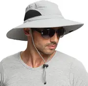 Unisex Sun Hat, Waterproof Wide Brim Bucket Hat Packable Boonie Hat for Fishing Hiking Gardening Safari Beach,Light Grey