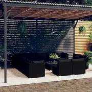 14 Piece Garden Lounge Set with Cushions Black Poly Rattan Patio Bar Sets