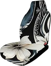HETVBNS Breathable Car Seat Cover Black and White Hawaiian Flowers Car Front Seat Protector with Elastic Band Edge Auto Seats Cushions Cars Interior Accessories Fit SUV Sedan Van Truck 1PCS