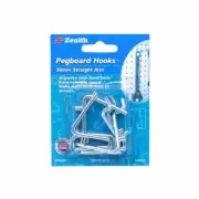 Zenith 38mm Zinc Plated Straight Arm Pegboard Hook - 6 Pack