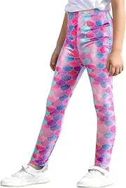 [XiaoMoSha] Girls Leggings Gradient Girls Mermaid Scale Leggings Animal Leopard Printed Soft Casual Pants 3-11 Years