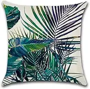 NEW6 16 Designs Pack of 2 Tropical Plant Birds Green Leaves Flower Printed Throw Pillow Cases Cotton Linen Cushion Cover 18x18 inch Home Sofa Decor (G*2pc)