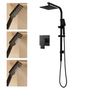 ACA WELS Black 8" Square Rain Shower Head 3-MODE Handheld Gooseneck Rail SET Mixer