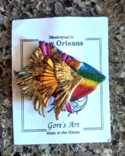 Gore's Art Pin Fish Brooch Handcrafted in New Orleans Made in the Ghetto - 2.5"
