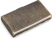 [agnirame] Retro Metal Cigarette Case Box -Double Sided Spring Clip Open Pocket Holder for 14 100mm Cigarettes Credit Card Holder Protective Security Wallet for Men and Women (Bronze)