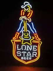 Lone Star Beer Guitar Cowgirl 24" Neon Sign Light Lamp Decor With Dimmer Bar