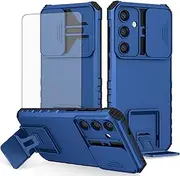 Asuwish Phone Case for Samsung Galaxy S24 Plus S24+ 5G with Tempered Glass Screen Protector and Slide Camera Cover Kickstand Slim Protective Cell Accessories S24plus 24S + S 24 24+ Women Men Blue