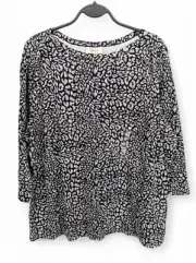 Style & Co Women's Leopard Print Cotton 3/4 Sleeve Top Black Plus Size 2X $29.99