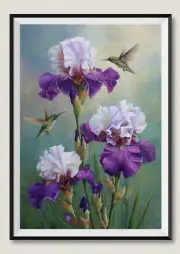 Irises and Hummingbirds - DIY Chart Counted Cross Stitch Patterns Needleworks