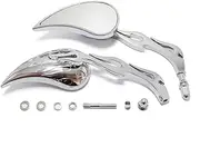 Chrome Custom Flame Tear Drop Motorcycle Mirrors for Harley Davidson Sportster Street Fatboy Softail-Pair