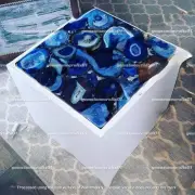 Blue Geode Agate Console Side Table Top, Stone Centerpiece Table Top Home Decors