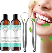 Oralhoe Coconut Mint Mouthwash, Oralhoe Mouthwash, Oralhoe Coconut Mouthwash,Mint Oil Pulling Mouthwash with Tongue Scraper, Oralhoe Whitening Mouth Wash, Fresh Breath (2Pcs)