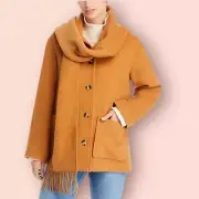 Aqua Scarf Collar Coat - Jacket Scarf Womans Outerwear -Camel - NWT Size Med