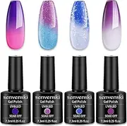 Senvenski Color Changing Gel Nail Polish Purple Lavender Blue White Peach Rose Glitter Mood Chameleon Thermal Temperature Gift Set Soak Off UV LED Art Manicure Kit Varnish (WB020)