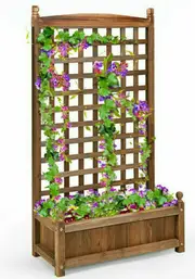 Garden Outdoor Large Raised Bed Planter Box with Trellis Weather-Resistant Wood