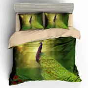 3D Green Peacock Light Pattern Quilt Cover Set Bedding Sets Pillowcases 64