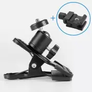 Metal Tripod Mount Clamp Clip Holder with Ball Head + Hot Shoe Flash Adapter