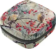 Period Bag,Sanitary Napkin Storage Bag,Watercolor Red Tree Leaves Bird,Tampon Bag for Purse