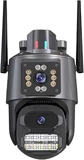 ​4K HD Dual Lens WiFi Camera with 2K Dual Screen PTZ, Outdoor Auto-Tracking Waterproof Security Camera​(US Plug,8MP Add 128G Card)