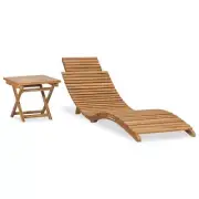 Wooden Sun Lounger With Table Foldable Outdoor Deck Pool Sunbed Lounge Chair