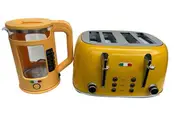 Vintage Electric 1.7L Glass Kettle and Toaster 4 Slice Combo Stainless Steel Yellow