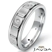 Mens Round Diamond Eternity Wedding Ring Center Brush Band 14k White Gold 0.15Ct