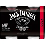 Jack Daniel's American Serve & Cola Cans 4x250ml