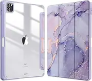 Fintie Hybrid Slim Case for iPad Pro 11-inch (4th / 3rd Generation) 2022/2021 - [Built-in Pencil Holder] Shockproof Cover w/Clear Transparent Back Shell, Also Fit iPad Pro 11" 2nd Gen, Lilac Marble