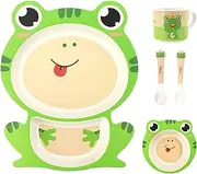 Kids Plates and Bowls Sets Animal | Children's Tableware Set with Animal Design | Dinner Plate for Kids Cartoon Dinner Food Plate, Double Compartments with Spoon Fork for Meeting Diverse