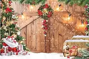 CHAIYA 8x6ft Christmas Backdrop Rustic Christmas Barn Wood Door Backdrop for Photography Xmas Tree Snow Wall Background Xmas Party Supplies Family Kids Party Banner Decorations Backdrops