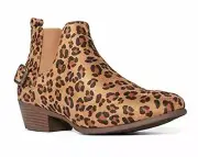 Women's Ankle High Chunky Stack Block Heels Leopard Print Booties Dress Boots