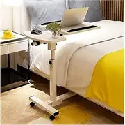 Over Bed Table Height Adjustable Mobile Laptop Stand Desk Rolling Cart Height Adjustable Home Bedside Laptop Overbed Table (Color Pink)