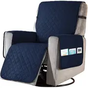 Recliner Chair Cover Sofa Slipcover with Non Slip Strap Couch Protector with Side Pocket-Gray