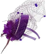 [Ipetboom] Fascinator Hat Hair Clips Mesh Veil Elegant Headband for Tea Parties Weddings Lightweight Hair Accessories for Women