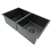 Black 760x440mm Handmade Undermount Topmount Double Square Sink Stainless Steel